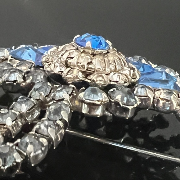 Vintage Rare Early Sherman Brooch Earrings Dome Signed Blue Rhinestones - Picture 13 of 17